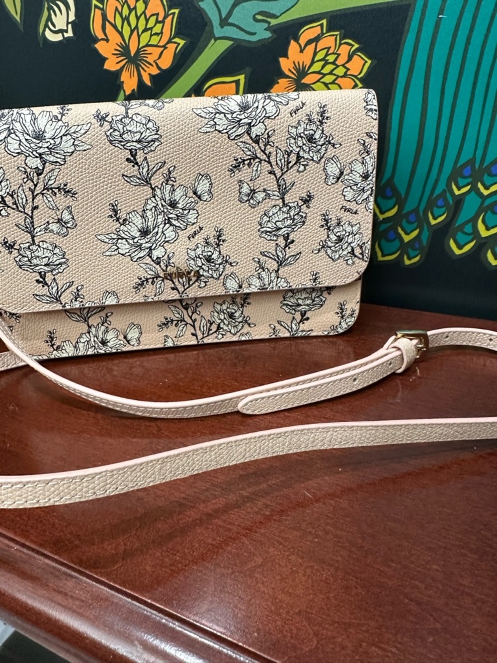 Furla Floral Leather Wallet on Chain / Crossbody Clutch - Picture 13 of 13